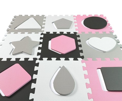 Mata piankowa puzzle Jolly 3x3 Shapes - Pink Grey Milly Mally Mata piankowa puzzle Jolly 3x3 Shapes - Pink Grey Milly Mally