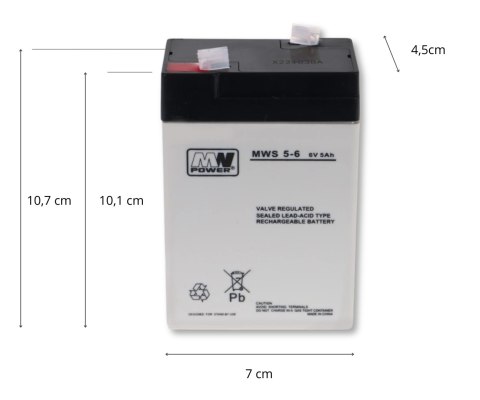 Akumulator AGM 6 V 5 Ah 3-5 lat 70 × 47 × 107 mm 0,80 kg Faston 187 MWS 5-6 Akumulator AGM 6 V 5 Ah 3-5 lat 70 × 47 × 107 mm 0,80 kg Faston 187 MWS 5-6