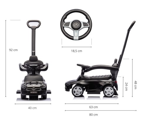 Jeździk z rączką MERCEDES C-Class Deluxe Black Milly Mally Jeździk z rączką MERCEDES C-Class Deluxe Black Milly Mally