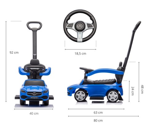 Jeździk z rączką MERCEDES C-Class Deluxe Blue Milly Mally Jeździk z rączką MERCEDES C-Class Deluxe Blue Milly Mally