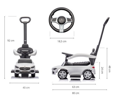 Jeździk z rączką MERCEDES C-Class Deluxe White Milly Mally Jeździk z rączką MERCEDES C-Class Deluxe White Milly Mally