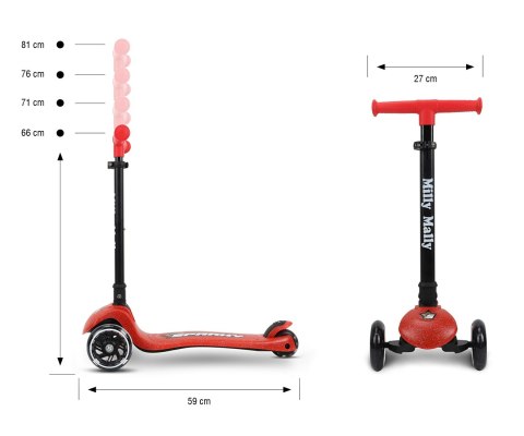 Hulajnoga trójkołowa balansowa Scooter Sparky Red Milly Mally Hulajnoga trójkołowa balansowa Scooter Sparky Red Milly Mally