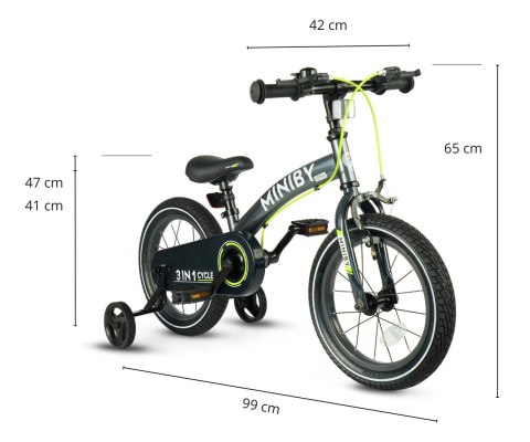 Qplay Rowerek Dziecięcy - Rowerek Biegowy Miniby 14 cali Grey