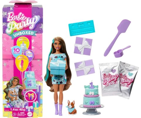Mattel JFG72 Barbie Party Unboxed Reveal - Zestaw 10 Niespodzianek z Lalką