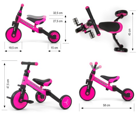 Rowerek 3w1 Optimus Pink Milly Mally Rowerek 3w1 Optimus Pink Milly Mally
