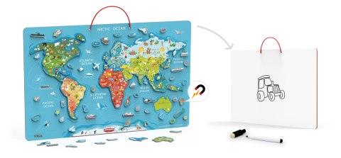 Viga 44508 2w1 Tablica edukacyjna z magnetyczną mapą świata Viga 44508 2w1 Tablica edukacyjna z magnetyczną mapą świata