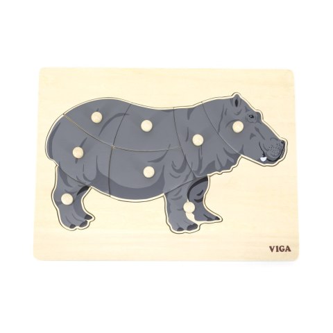 Viga 44604 Puzzle na podkładce z uchwytami - Hipopotam Viga 44604 Puzzle na podkładce z uchwytami - Hipopotam